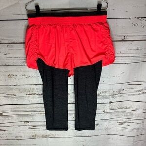 Athleta Go Getter Knicker Shorts Over Capri 2-in-1 Neon Orange Heather Black Med